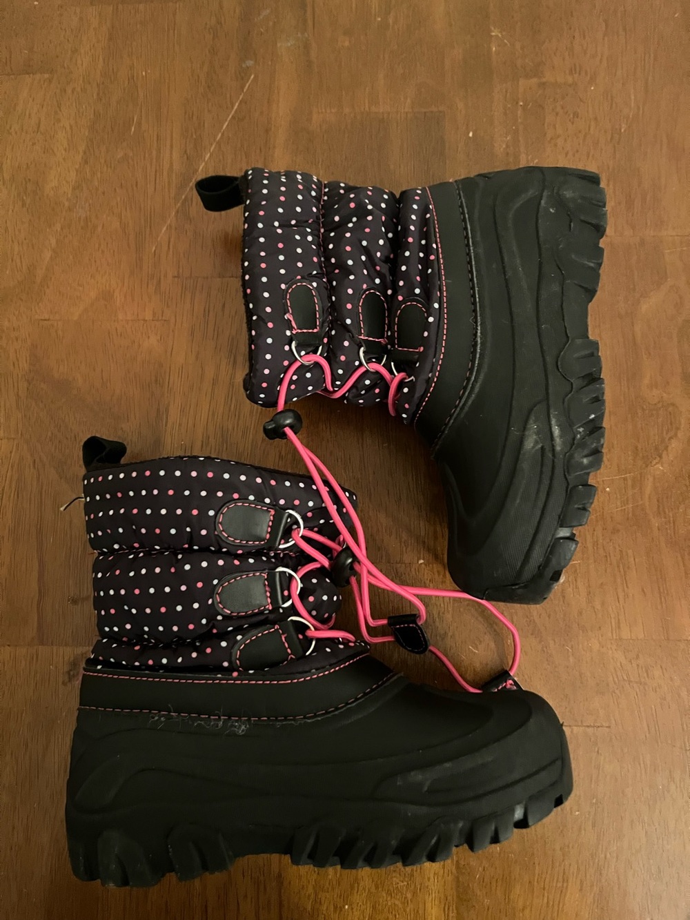 Western Chief Black Boots with Pink and White Polka Dots Size 1